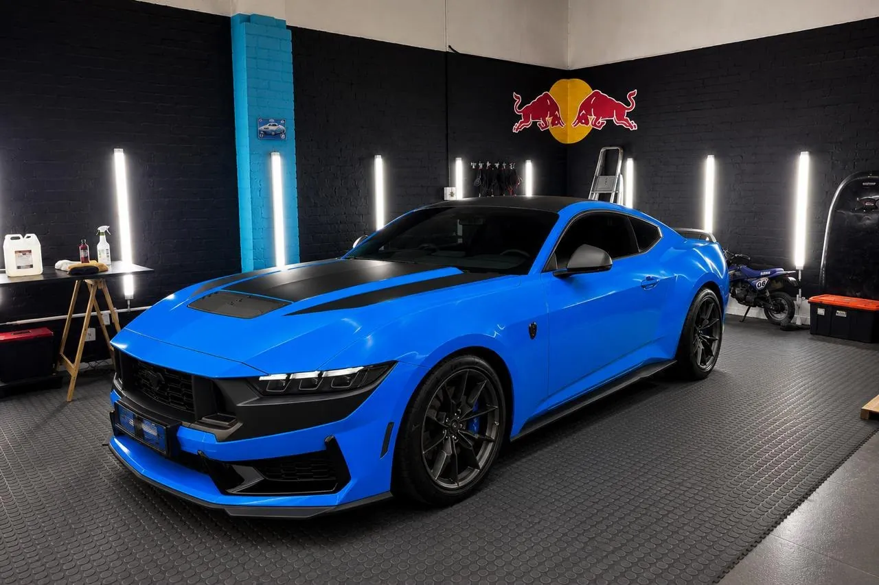 Blue Mustang GT in the Ripple FX workshop