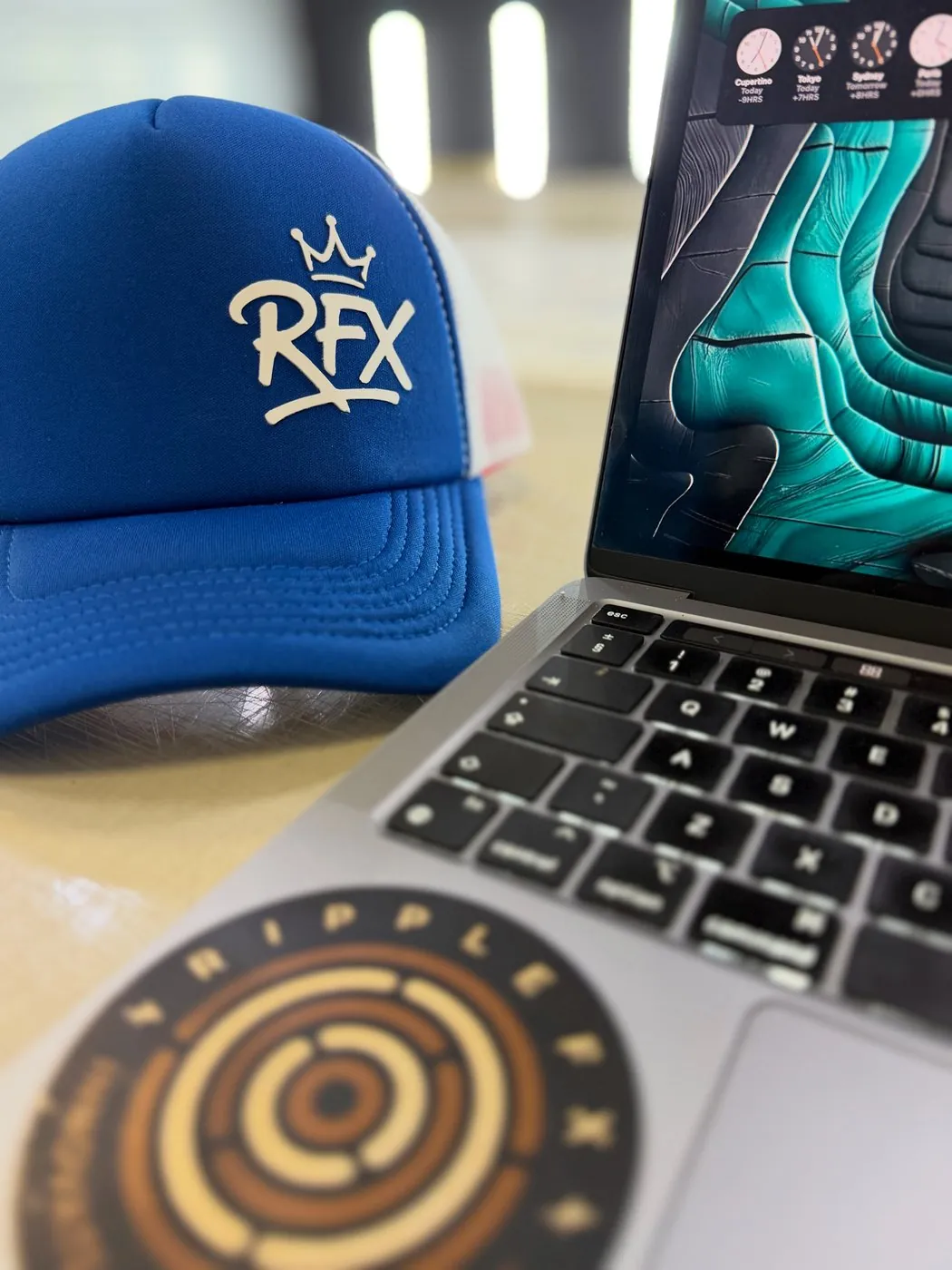 RFX branded cap with domed resin sticker