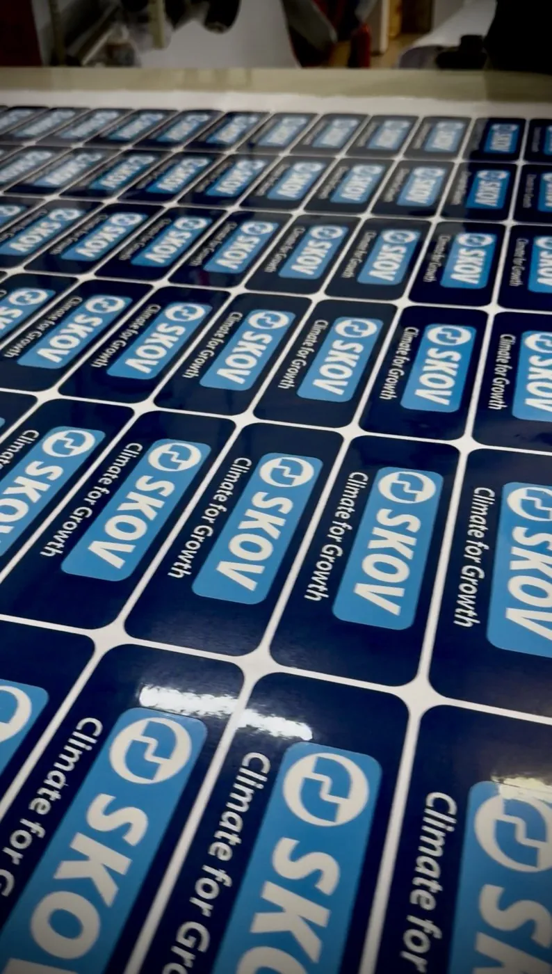 Sheet of custom printed SKOV Climate for Growth stickers